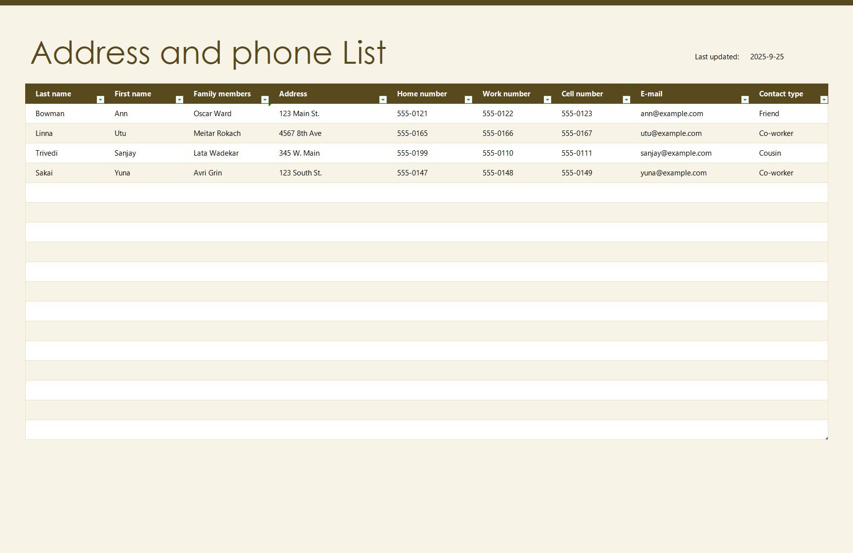 Address and phone list ​Thumbnail​ 